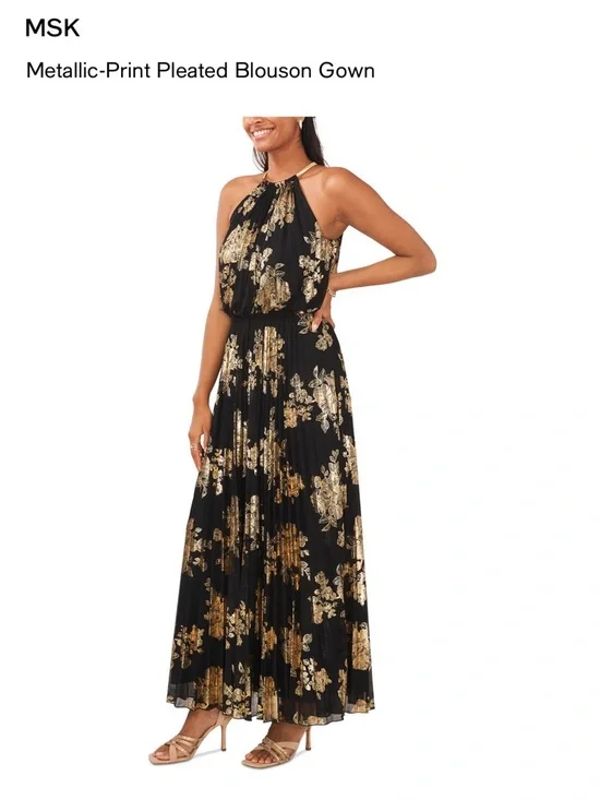 MSK Metallic-Print Pleated Blouson Gown - Picture 3 of 6